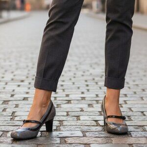 NATURALIZER Vazmina Mary Jane Heels 6 Gray Vegan Pumps Rockabilly Natural Soul
